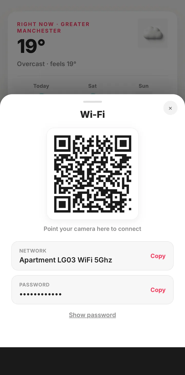 Guidebook WiFi screen with a scannable QR code and network details